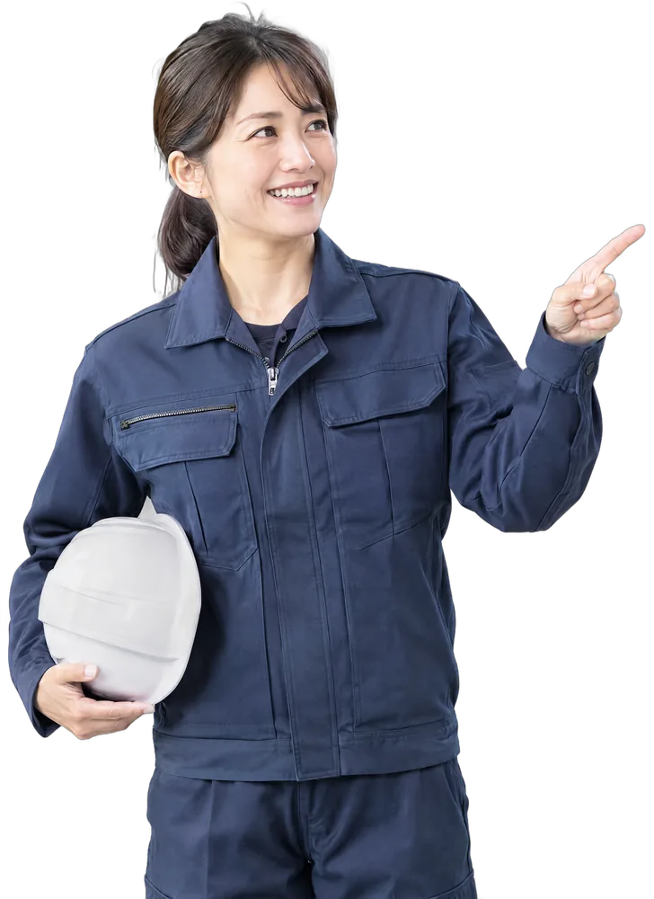 指で値段を指して案内する現場監督