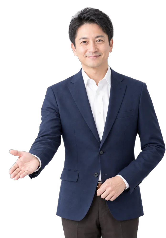 手を差し出して案内する代表の行政書士